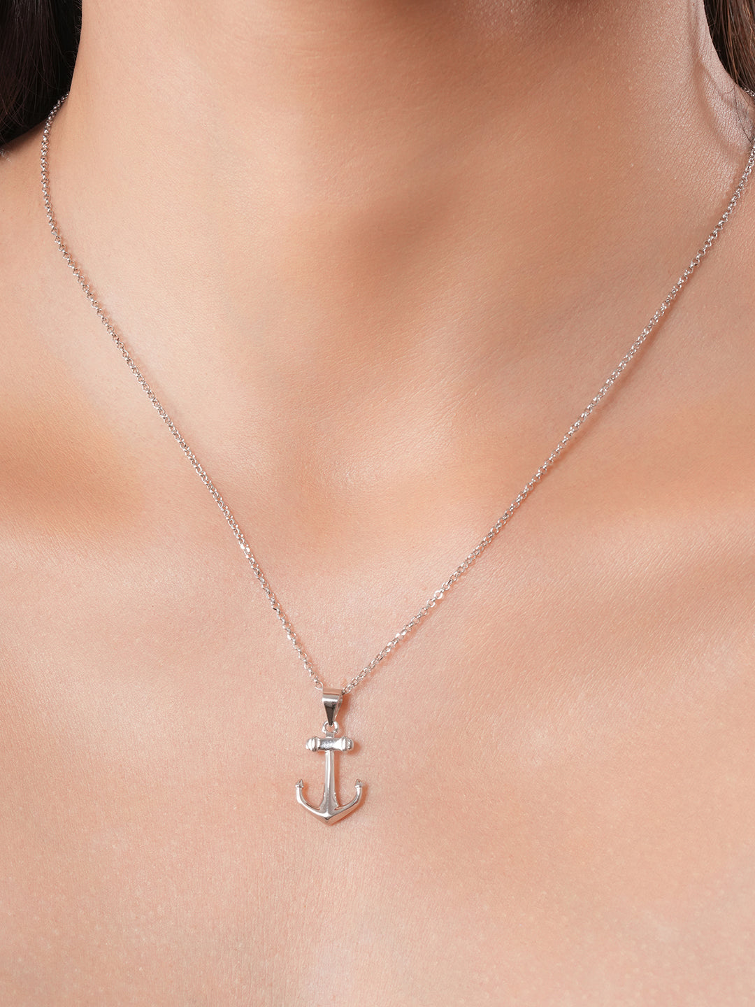925 Sterling Silver Sea Anchor Trendy Minimal Necklace & Chain